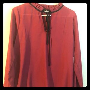 Tea Shop Burgundy Long Sleeve Top